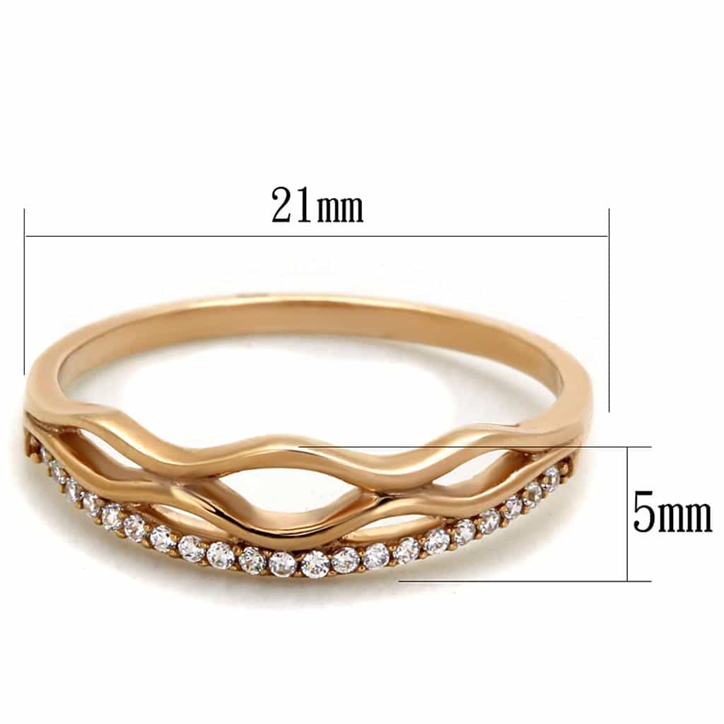 Sterling Silver Rose Gold CZ Wave Scallop Thin Ring view 7