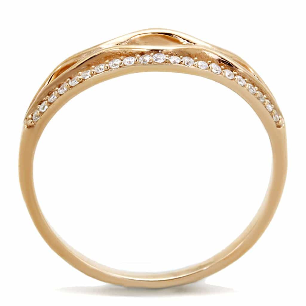 Sterling Silver Rose Gold CZ Wave Scallop Thin Ring view 8