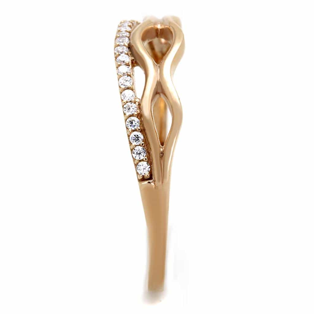 Sterling Silver Rose Gold CZ Wave Scallop Thin Ring view 9