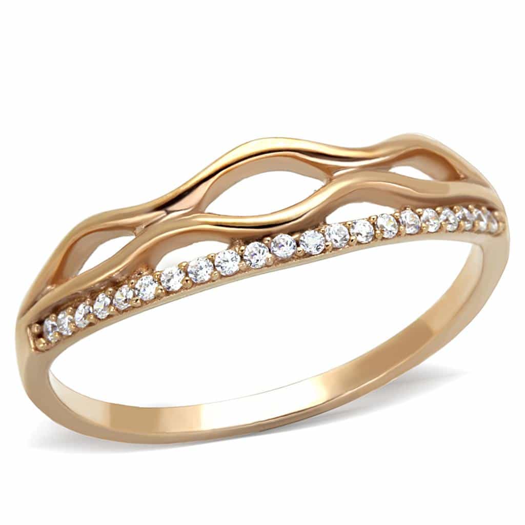 Sterling Silver Rose Gold CZ Wave Scallop Thin Ring view 10