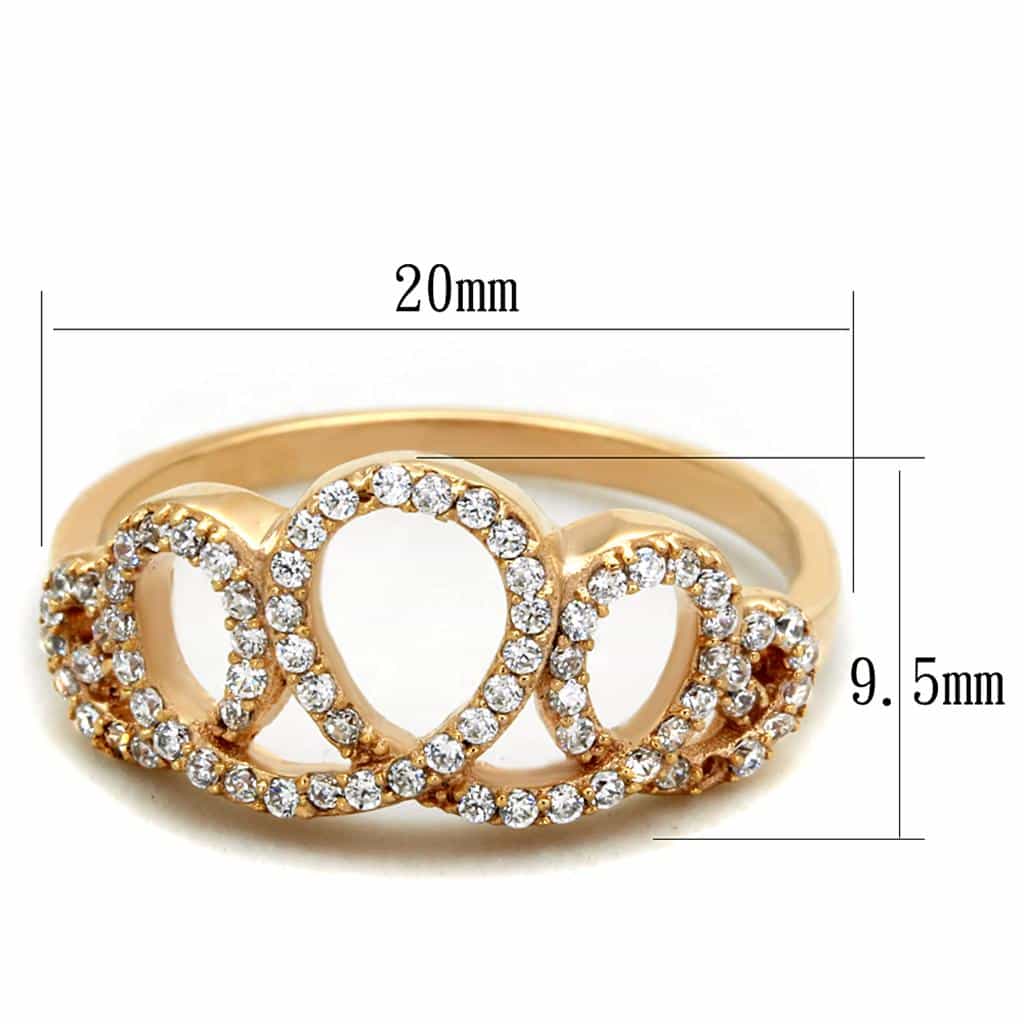 Sterling Silver Rose Gold CZ Pave Double Circle Open Ring view 7