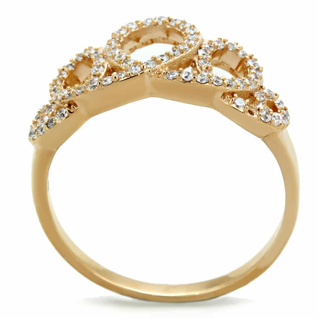 Sterling Silver Rose Gold CZ Pave Double Circle Open Ring view 8
