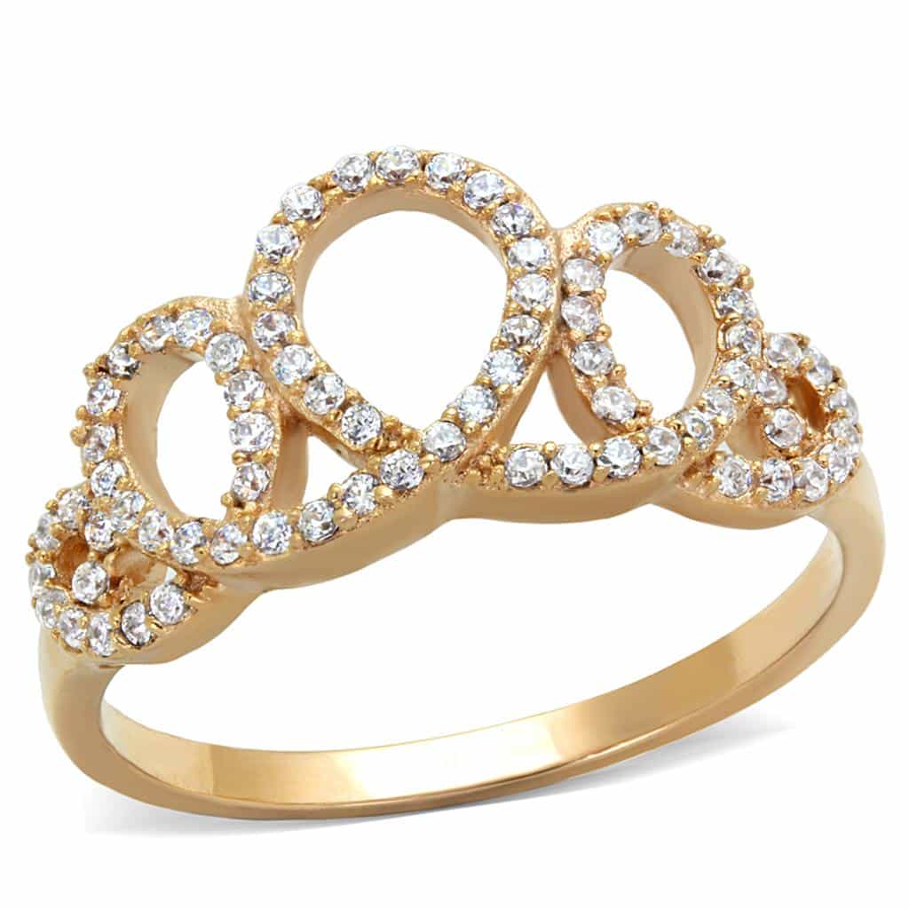 Sterling Silver Rose Gold CZ Pave Double Circle Open Ring view 5