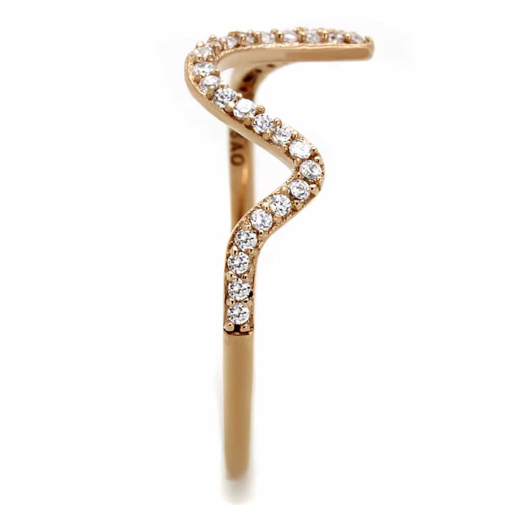 Sterling Silver Rose Gold CZ Heartbeat EKG Wave Ring view 9