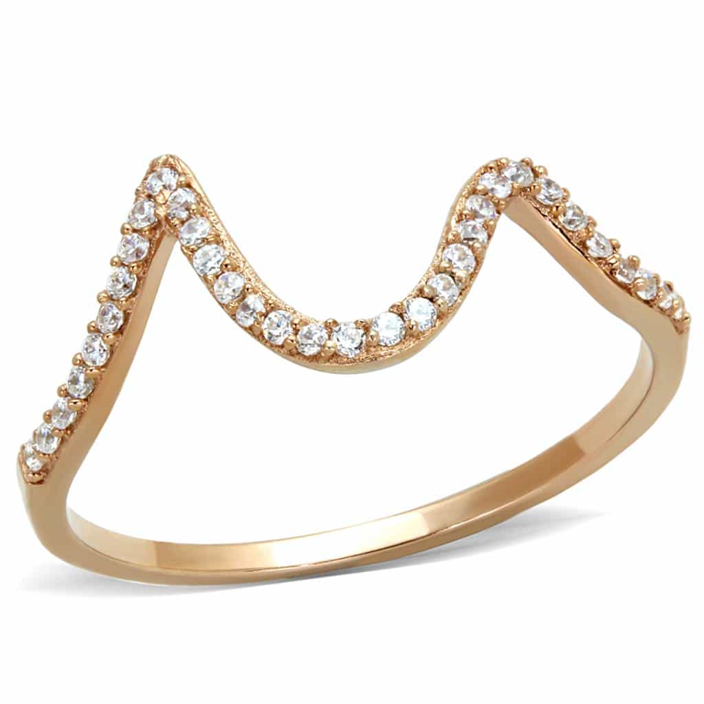 Sterling Silver Rose Gold CZ Heartbeat EKG Wave Ring view 10