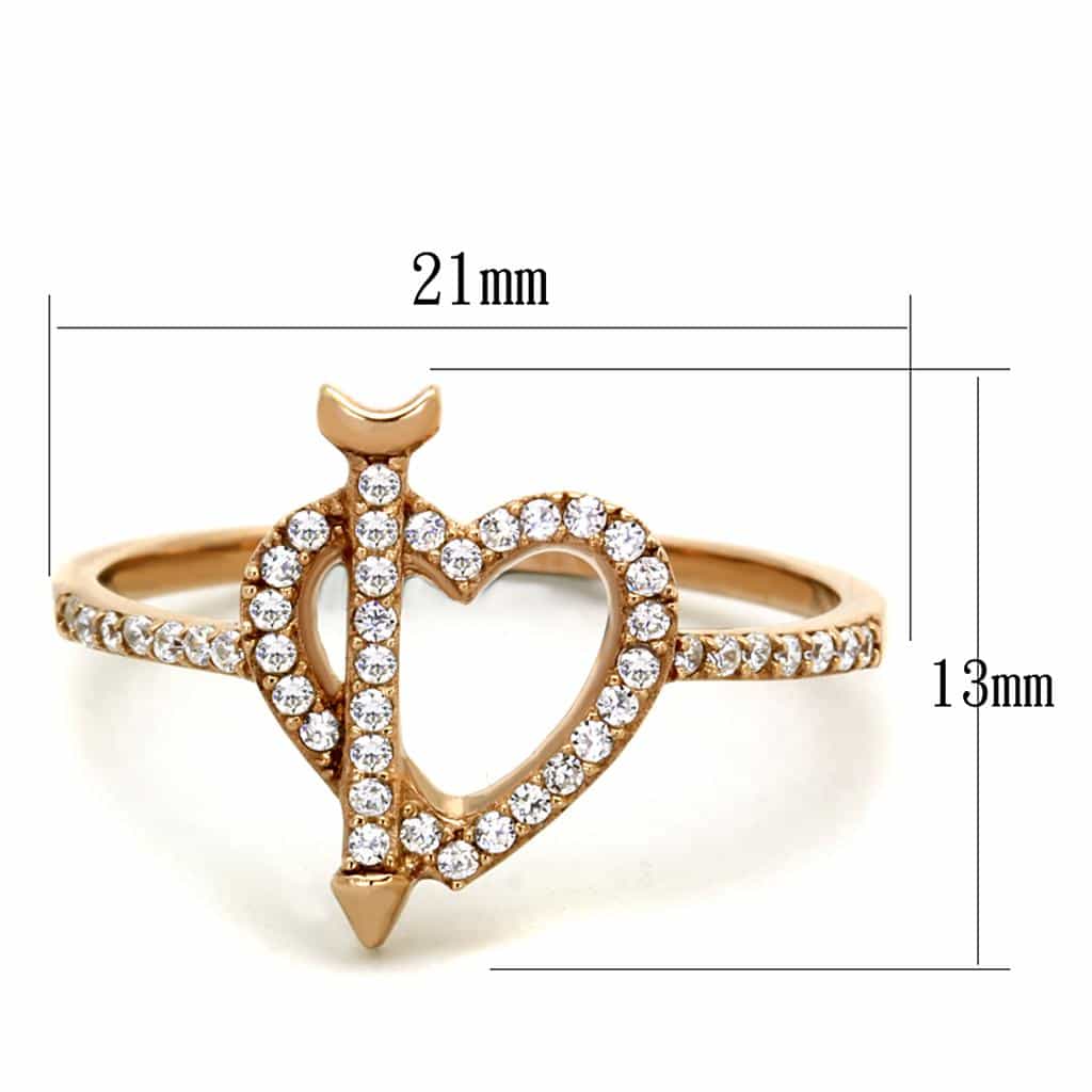 Sterling Silver Rose Gold CZ Heart Arrow Cupid Open Ring view 7