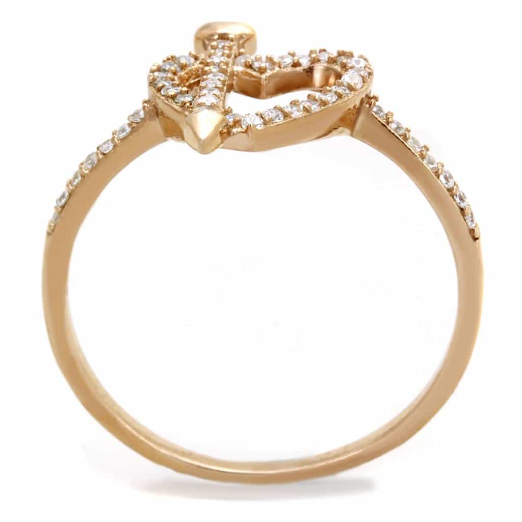 Sterling Silver Rose Gold CZ Heart Arrow Cupid Open Ring view 8