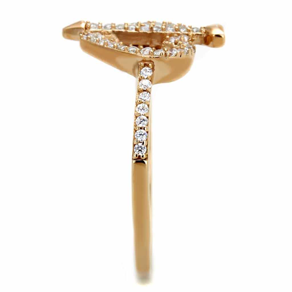 Sterling Silver Rose Gold CZ Heart Arrow Cupid Open Ring view 9