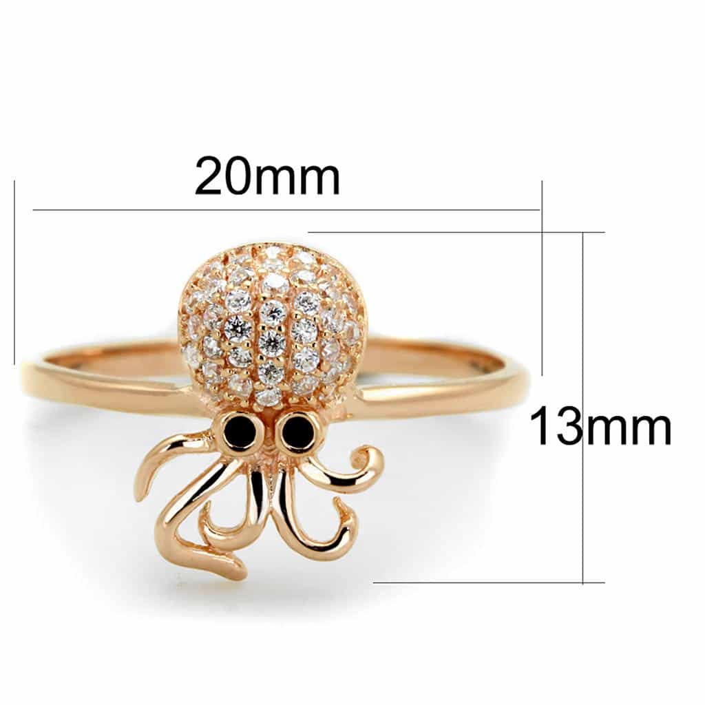 Sterling Silver Rose Gold CZ Pave Octopus 3D Ring view 2