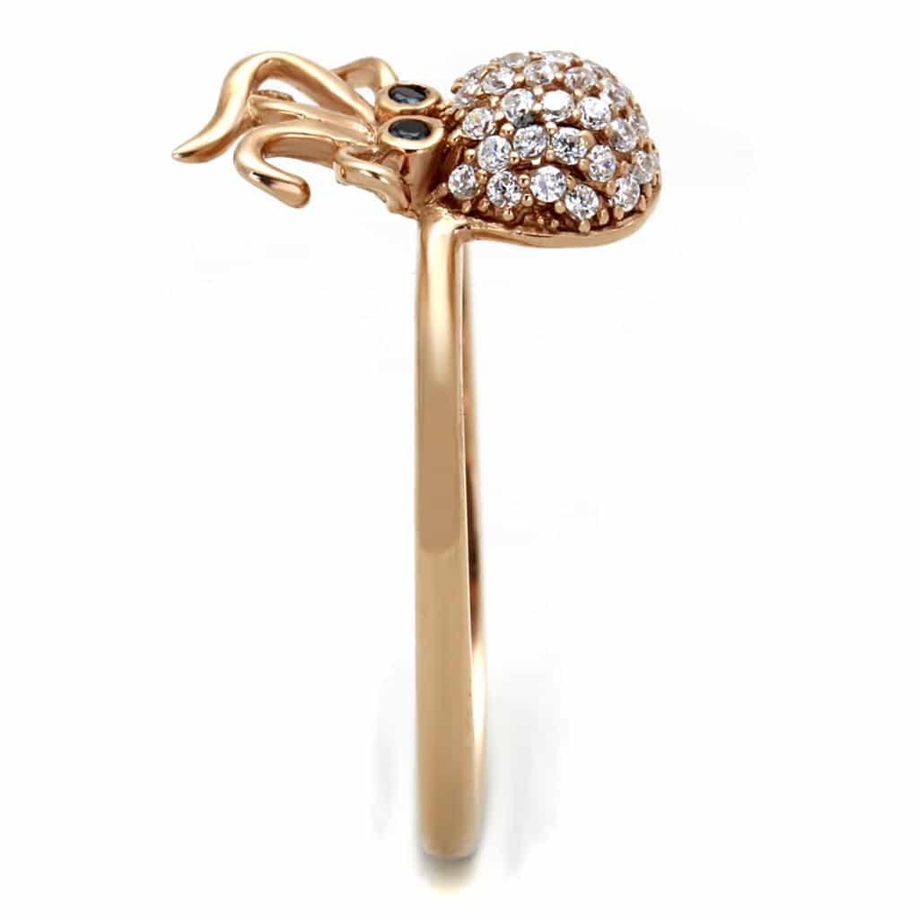 Sterling Silver Rose Gold CZ Pave Octopus 3D Ring view 9