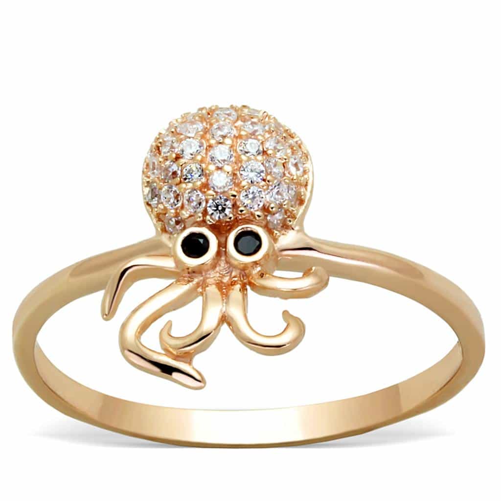 Sterling Silver Rose Gold CZ Pave Octopus 3D Ring view 10