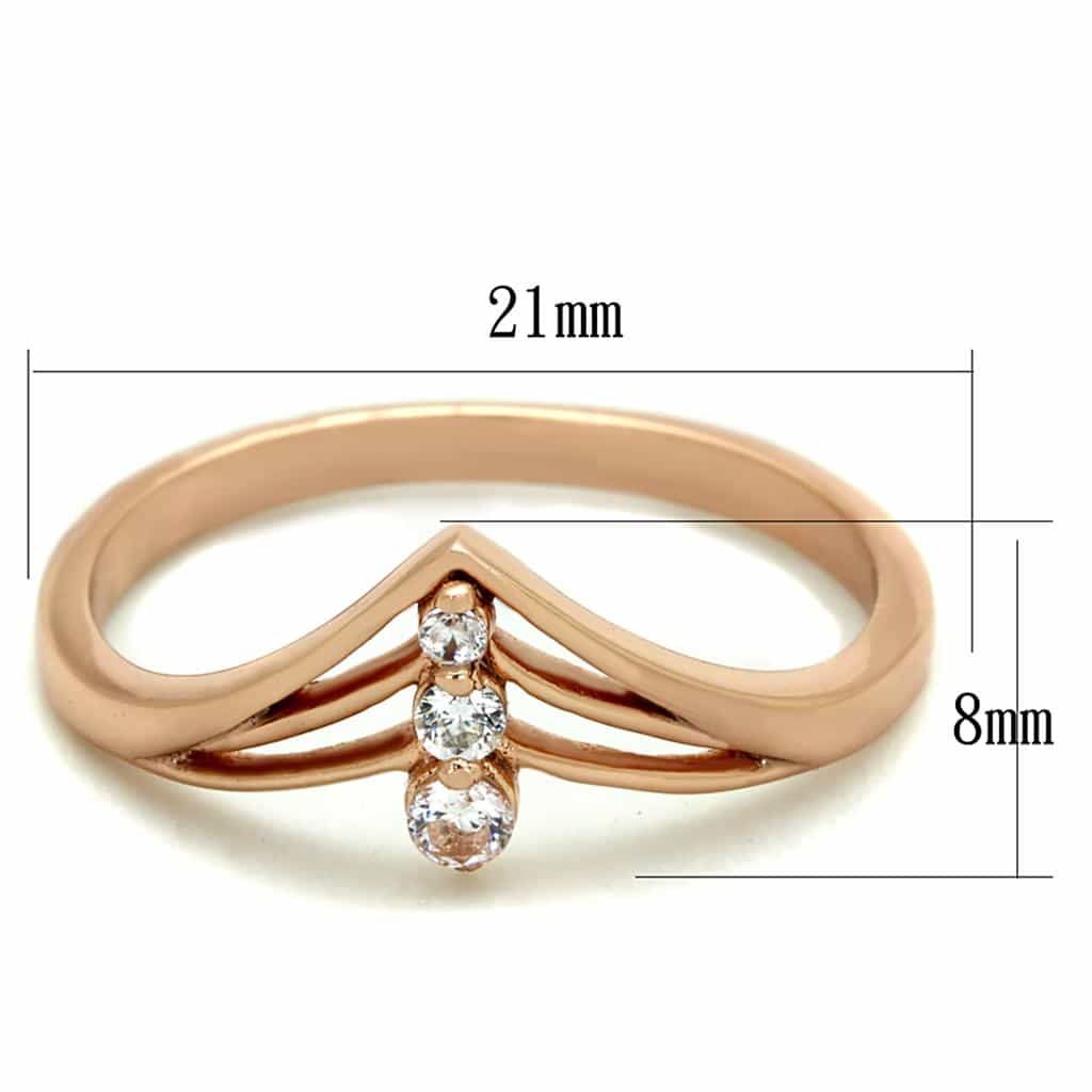 Sterling Silver Rose Gold CZ V Chevron Drop Triple Ring view 2