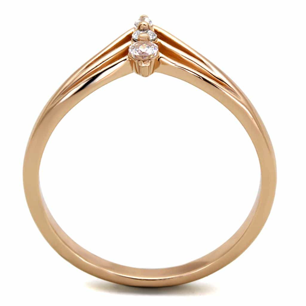 Sterling Silver Rose Gold CZ V Chevron Drop Triple Ring view 8