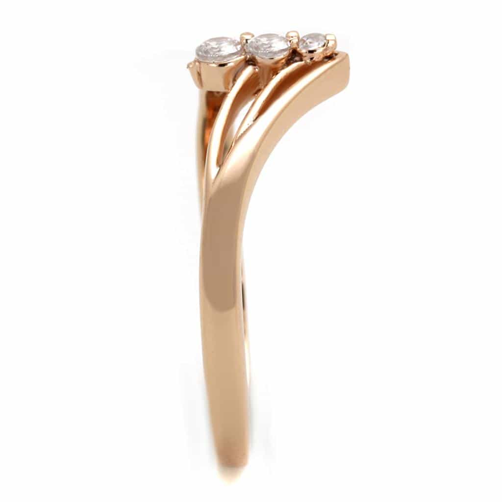 Sterling Silver Rose Gold CZ V Chevron Drop Triple Ring view 9