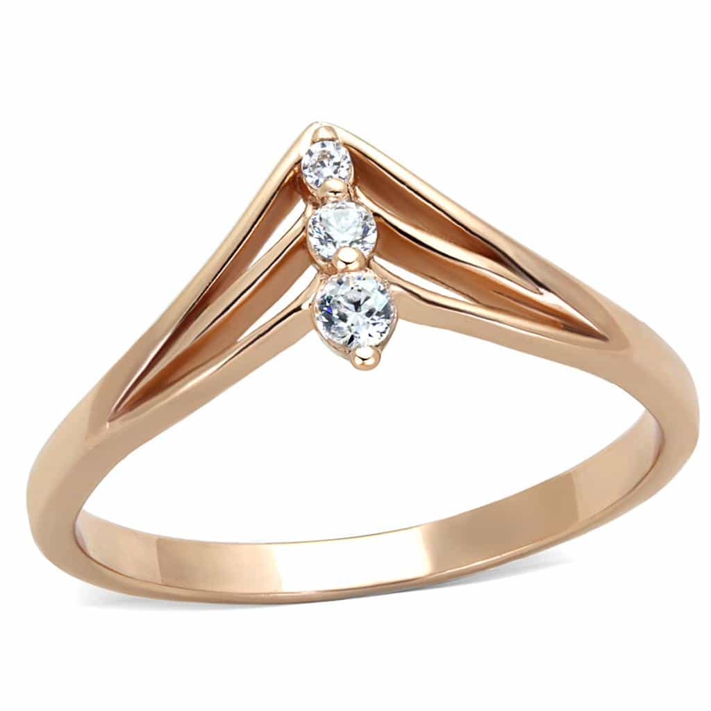 Sterling Silver Rose Gold CZ V Chevron Drop Triple Ring view 10