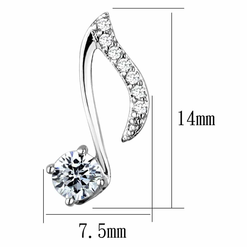 Sterling Silver CZ Music Note Eighth Note Stud Earrings view 2
