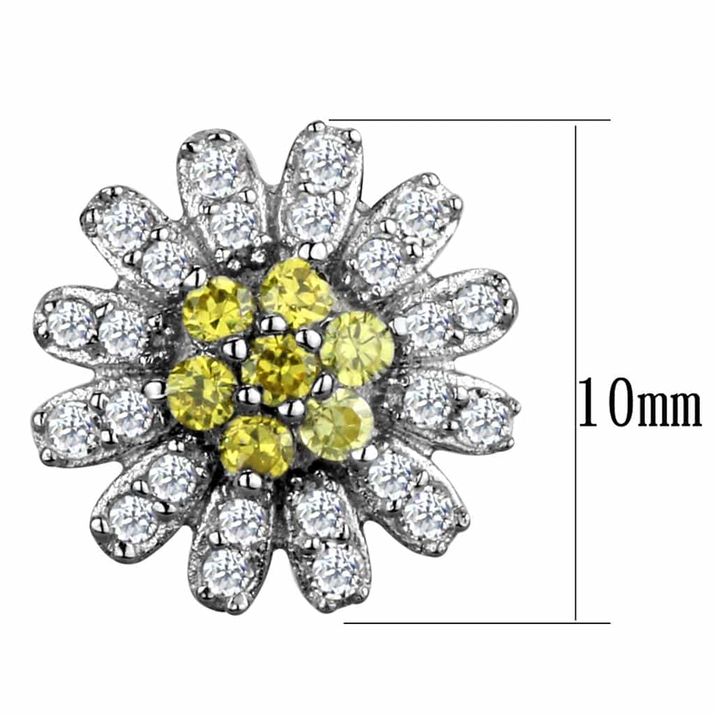 Sterling Silver Gold Two Tone Yellow CZ Daisy Flower Earrings view 2