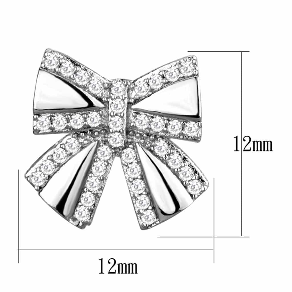 Sterling Silver CZ Pave Bow Ribbon Pearl Drop Stud Earrings view 2