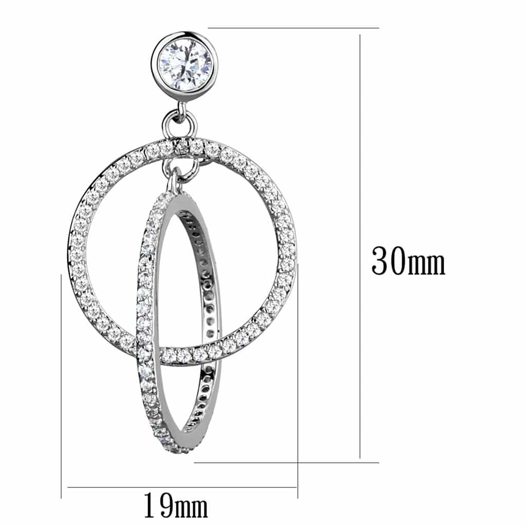Sterling Silver CZ Round Double Circle Dangle Drop Earrings view 2