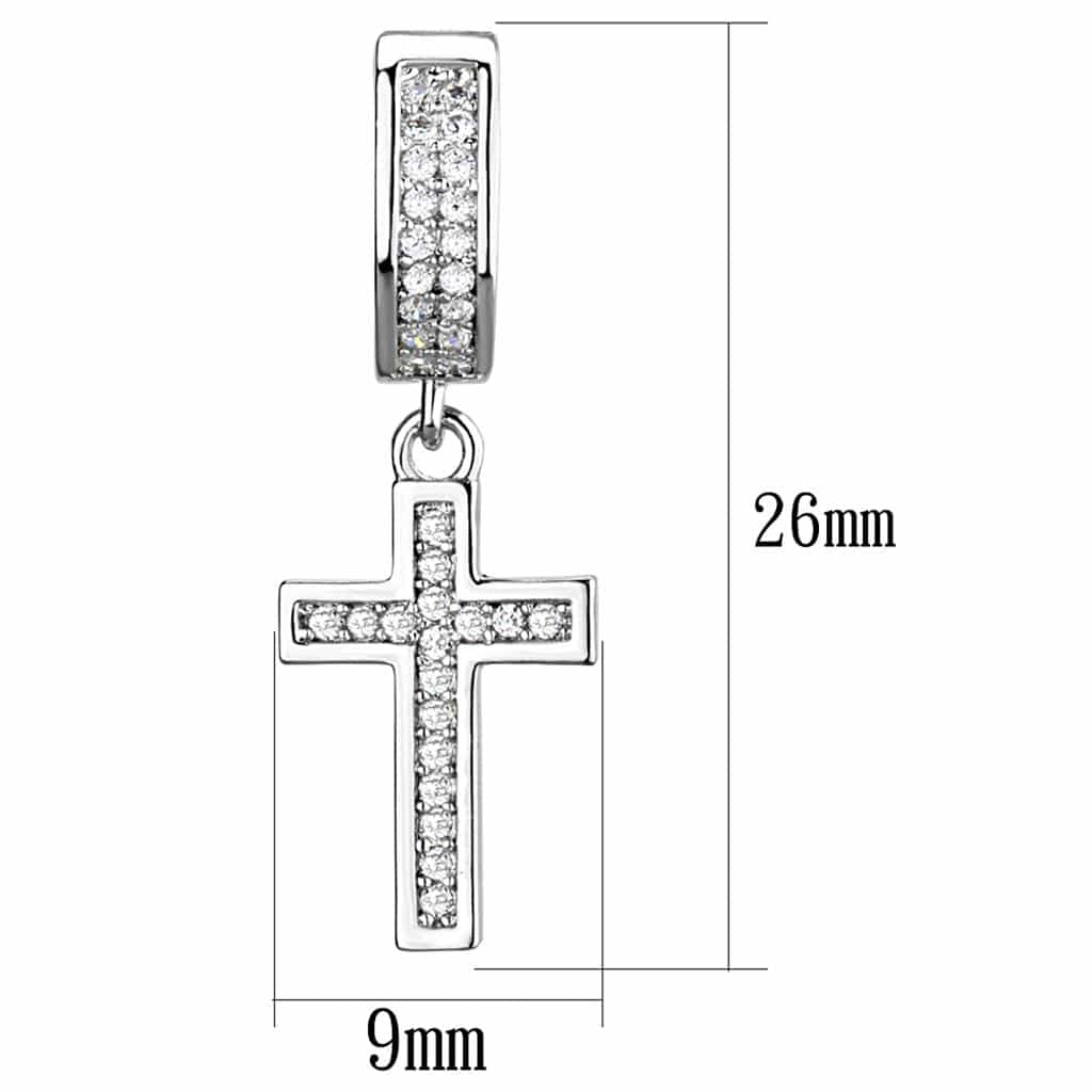 Sterling Silver CZ Pave Cross Huggie Dangle Earrings view 2