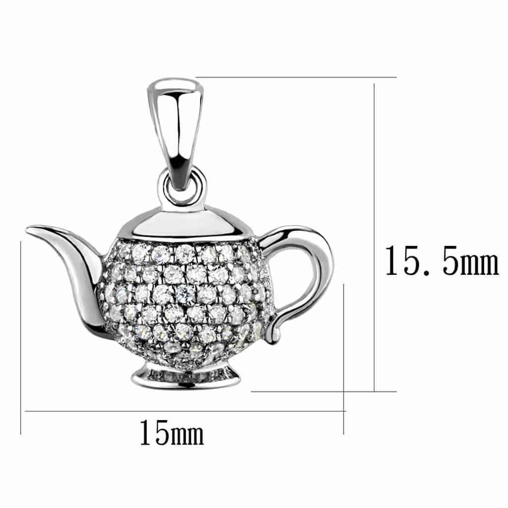 Sterling Silver CZ Pave Teapot Pendant | The Stainless Jewelry view 2