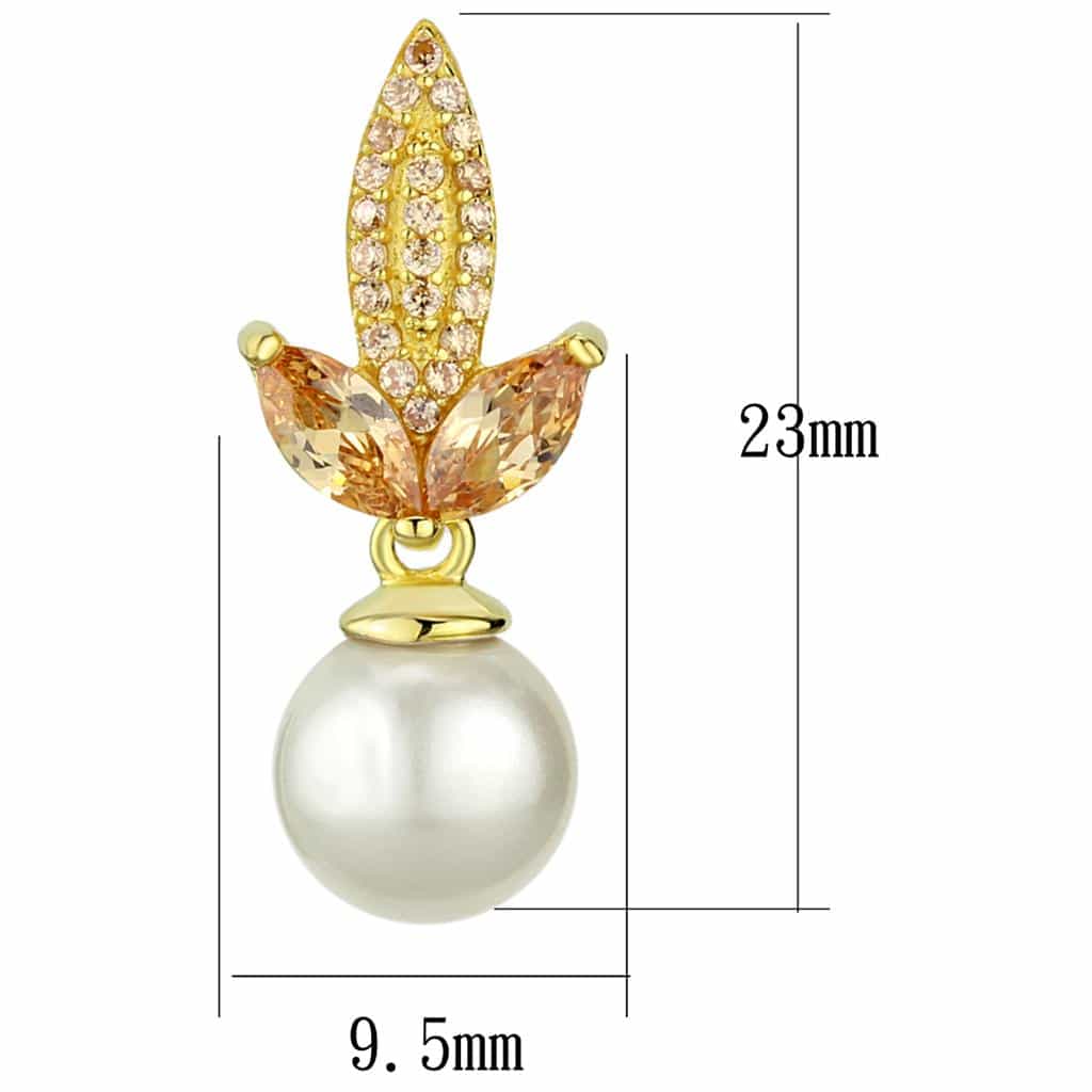 Sterling Silver Gold Two Tone Champagne CZ Leaf Pearl Earrings view 2
