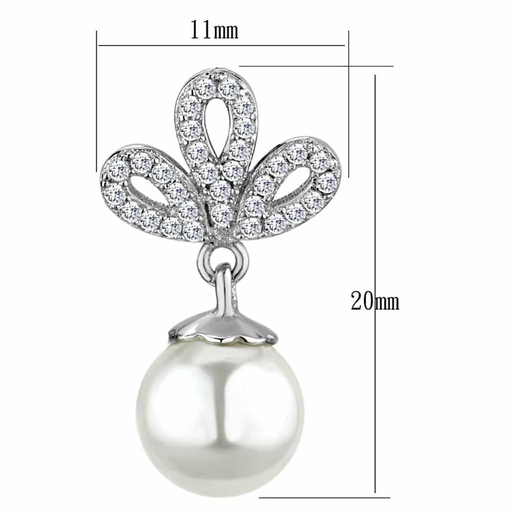 Sterling Silver CZ Pave Bow Pearl Drop Stud Earrings TS299 view 2