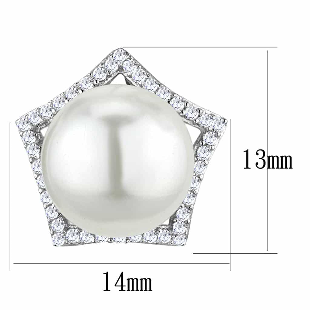 Sterling Silver CZ Pave Star Crown Pearl Stud Earrings view 2