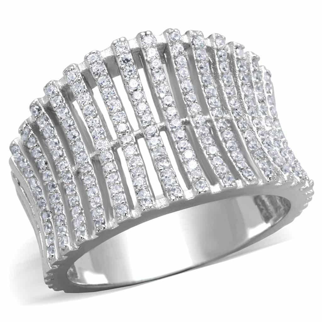 Sterling Silver CZ Pave Vertical Bar Column Wide Ring view 10