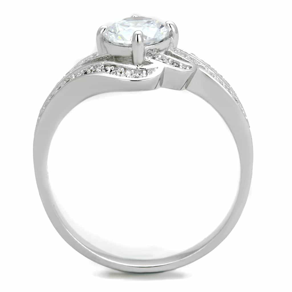 Sterling Silver CZ Round Twist Bypass Halo Bridal Set Ring view 8