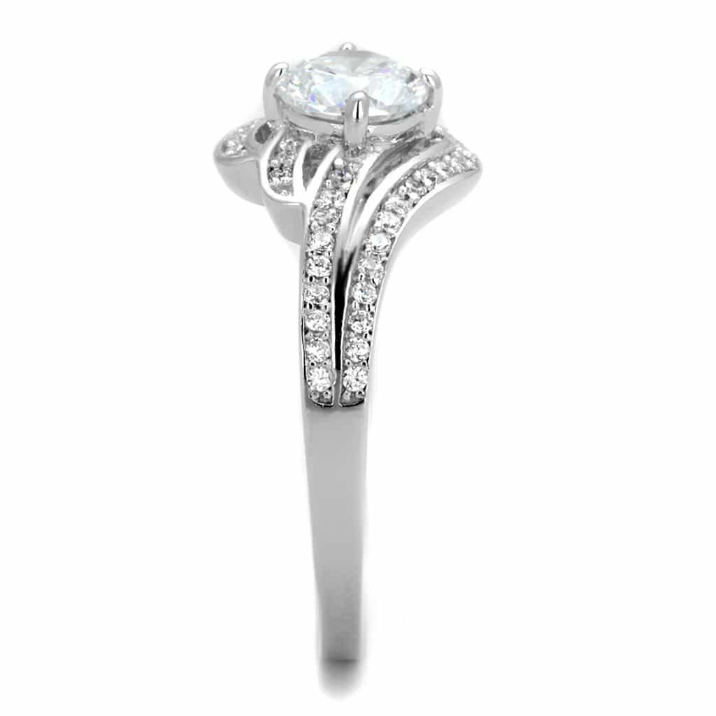 Sterling Silver CZ Round Twist Bypass Halo Bridal Set Ring view 9