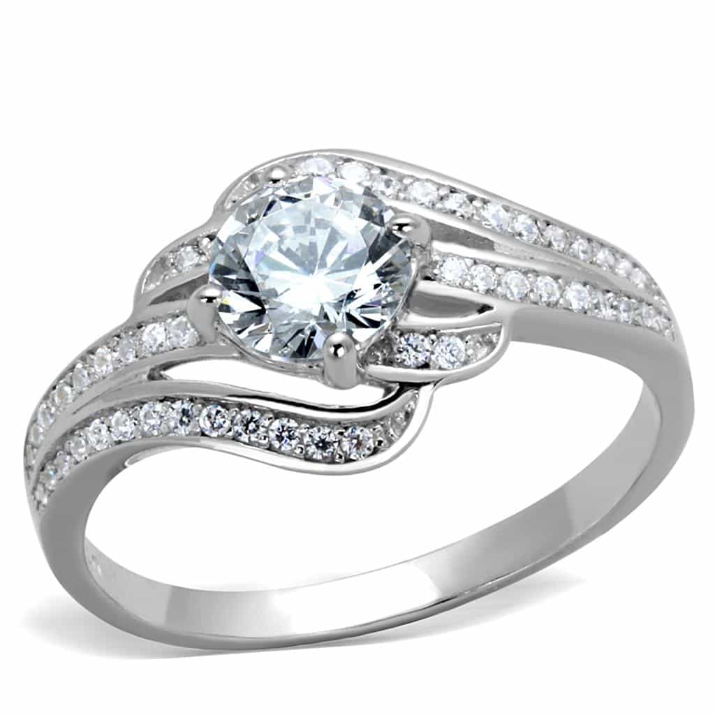 Sterling Silver CZ Round Twist Bypass Halo Bridal Set Ring view 10