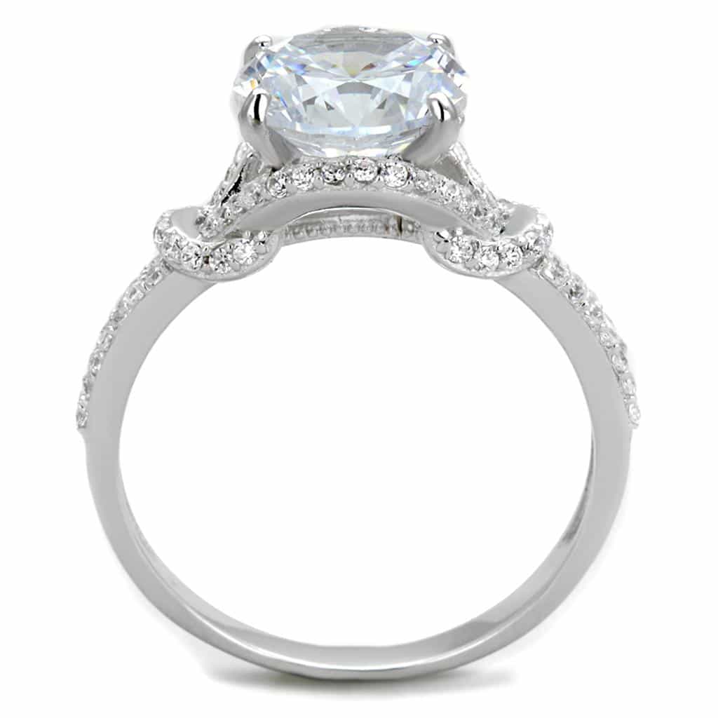 Sterling Silver CZ Round Large Solitaire Bypass Pave Ring view 3