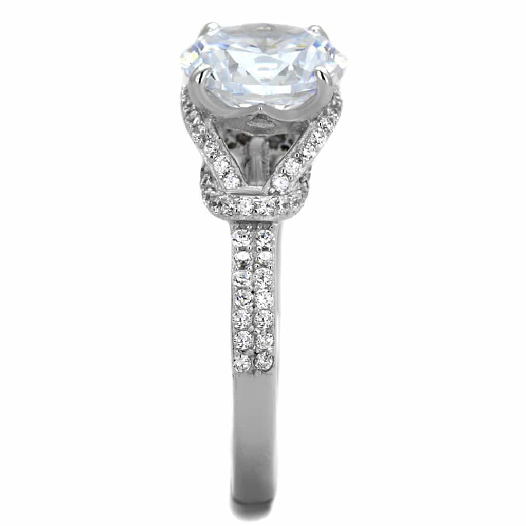 Sterling Silver CZ Round Large Solitaire Bypass Pave Ring view 4