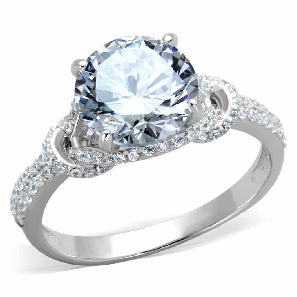 Sterling Silver CZ Round Large Solitaire Bypass Pave Ring view 5