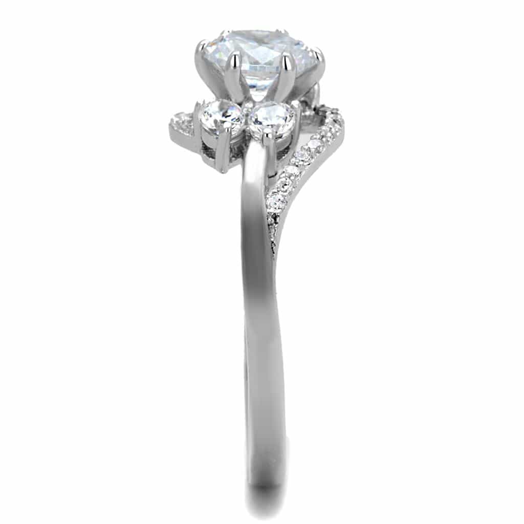 Sterling Silver CZ Round Petal Flower Halo Ring view 4