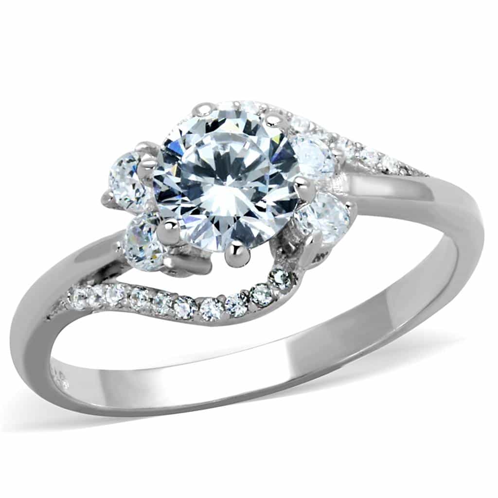 Sterling Silver CZ Round Petal Flower Halo Ring view 10