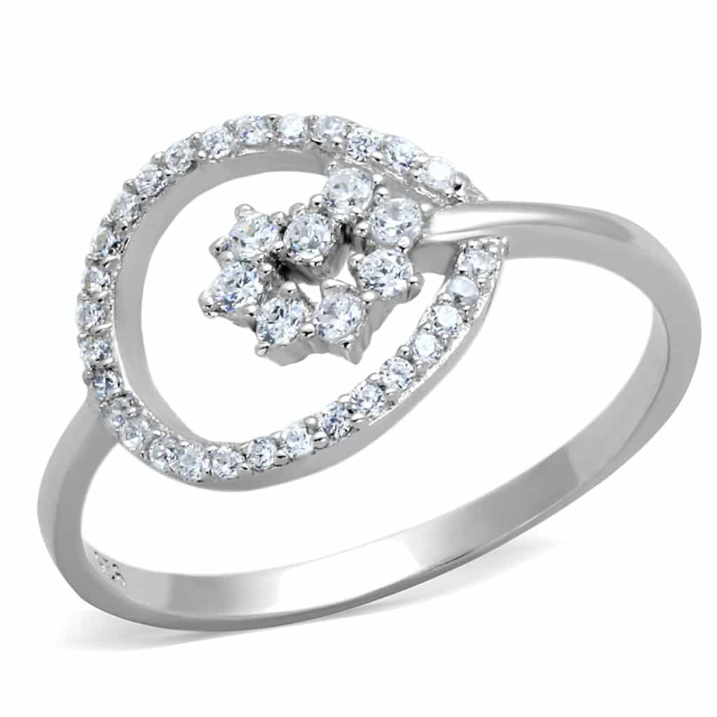 Sterling Silver CZ Star Flower Circle Halo Ring view 10