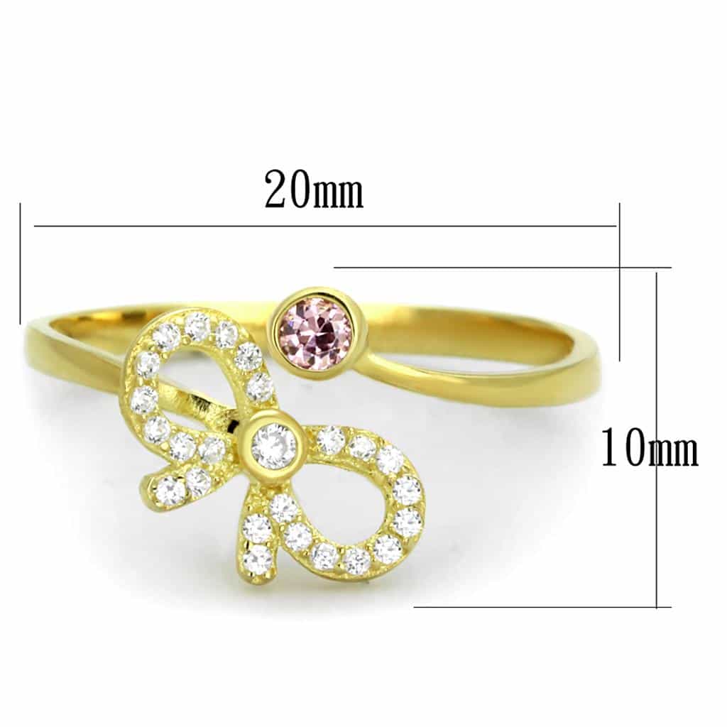 Sterling Silver Gold Two Tone Pink CZ Bow Ribbon Ring view 2