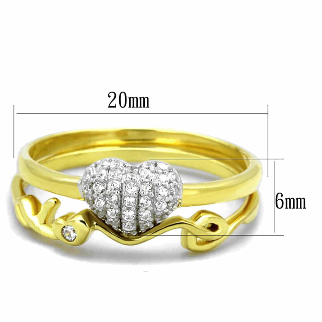 Sterling Silver Gold Two Tone CZ Pave Heart Vine Ring view 2