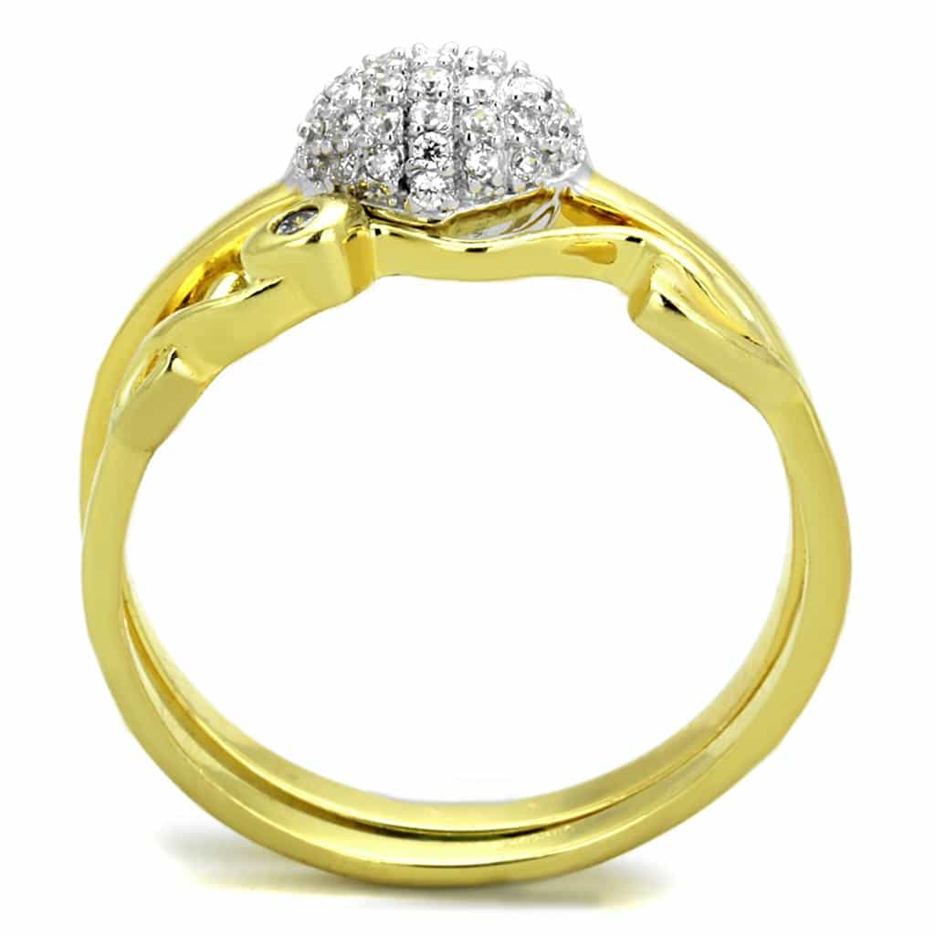 Sterling Silver Gold Two Tone CZ Pave Heart Vine Ring view 3
