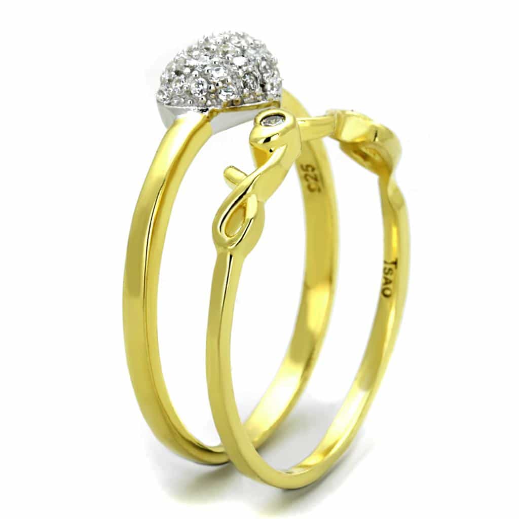 Sterling Silver Gold Two Tone CZ Pave Heart Vine Ring view 4
