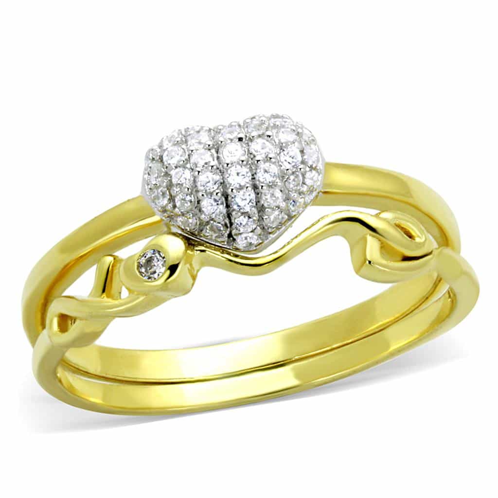 Sterling Silver Gold Two Tone CZ Pave Heart Vine Ring view 5