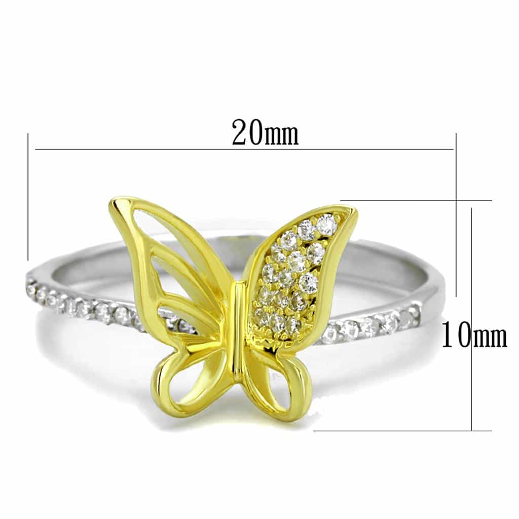 Sterling Silver Gold Two Tone CZ Pave Butterfly Open Ring view 7
