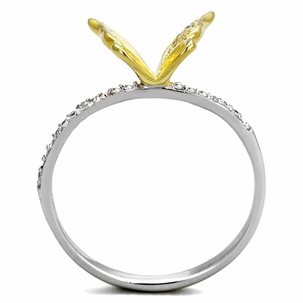 Sterling Silver Gold Two Tone CZ Pave Butterfly Open Ring view 3