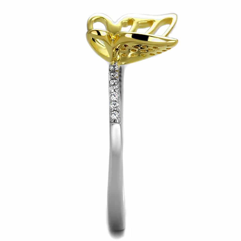 Sterling Silver Gold Two Tone CZ Pave Butterfly Open Ring view 9