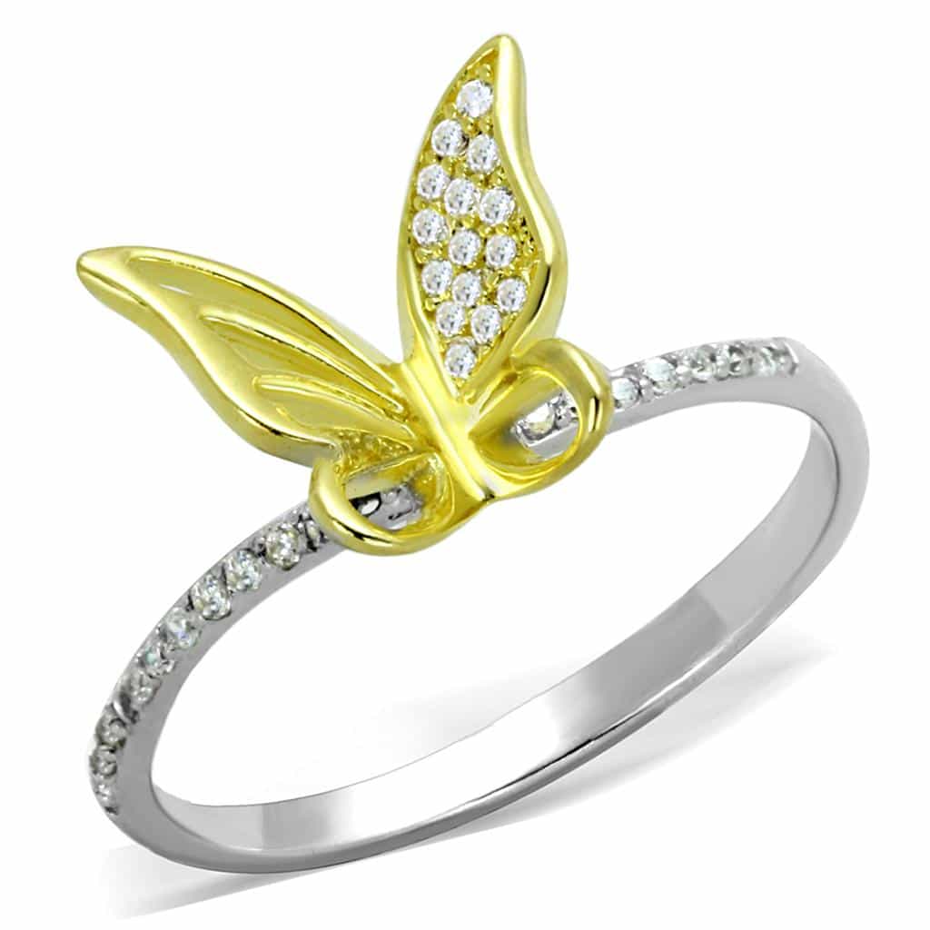 Sterling Silver Gold Two Tone CZ Pave Butterfly Open Ring view 10
