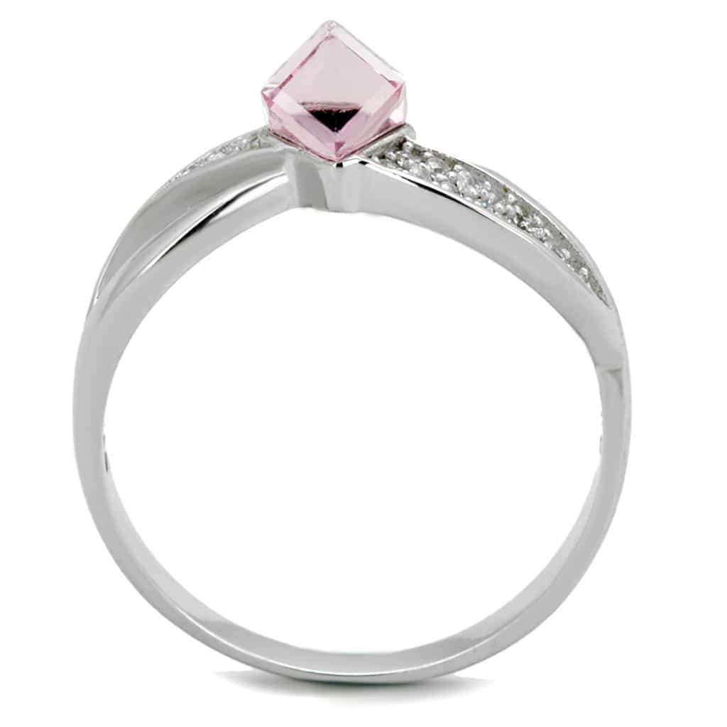 Sterling Silver Pink CZ Princess Infinity Pave Ring view 3