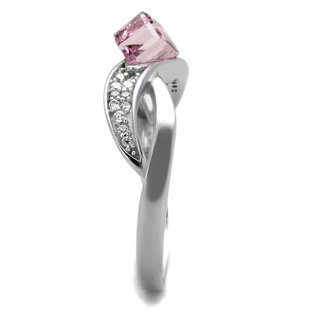 Sterling Silver Pink CZ Princess Infinity Pave Ring view 4