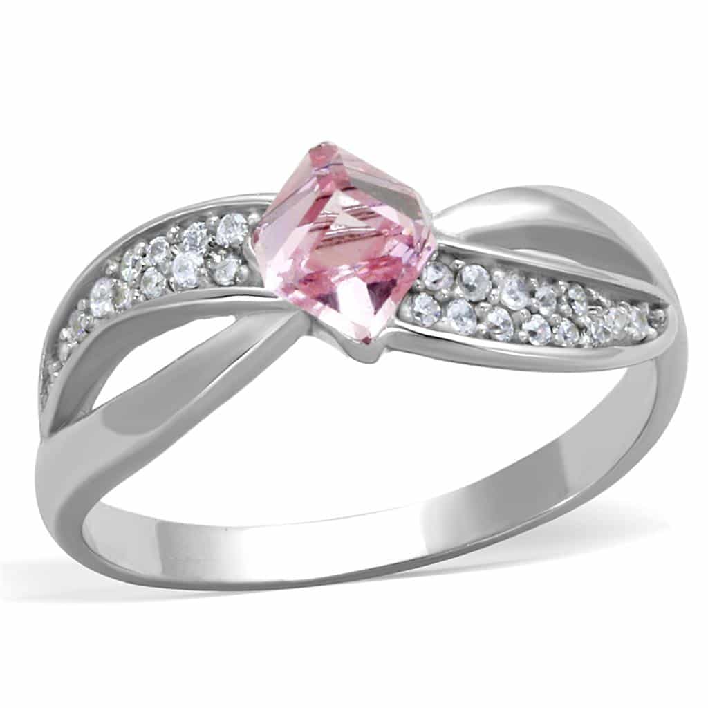 Sterling Silver Pink CZ Princess Infinity Pave Ring view 10